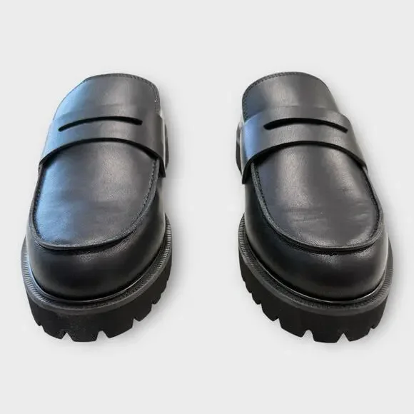 NEW Penny Loafer Mule Womens 10 Black Leather Lug Sole Slide On Waterproof. - Picture 5 of 12